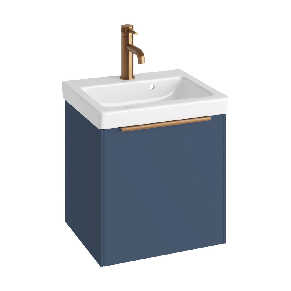 Product Cut out image of the Abacus Concept Simple S3 Ocean Blue 450mm Basin & Vanity Unit with a Brushed Bronze Furniture Handle